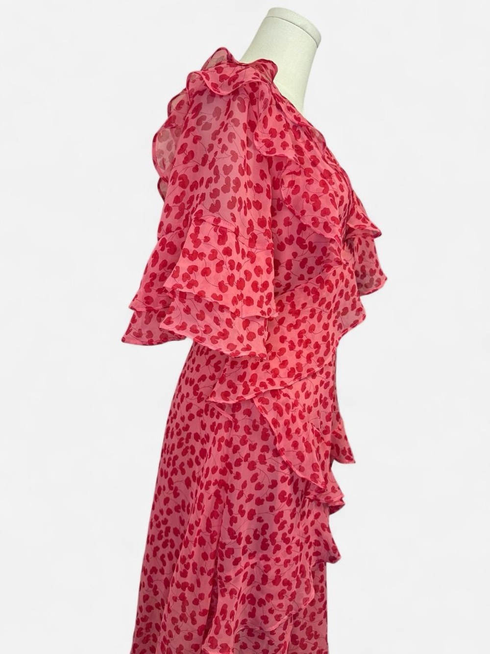 Nasty Gal Pink and Red One-Shoulder Ruffle Asymmetrical Midi Dress - Picture 5 of 6